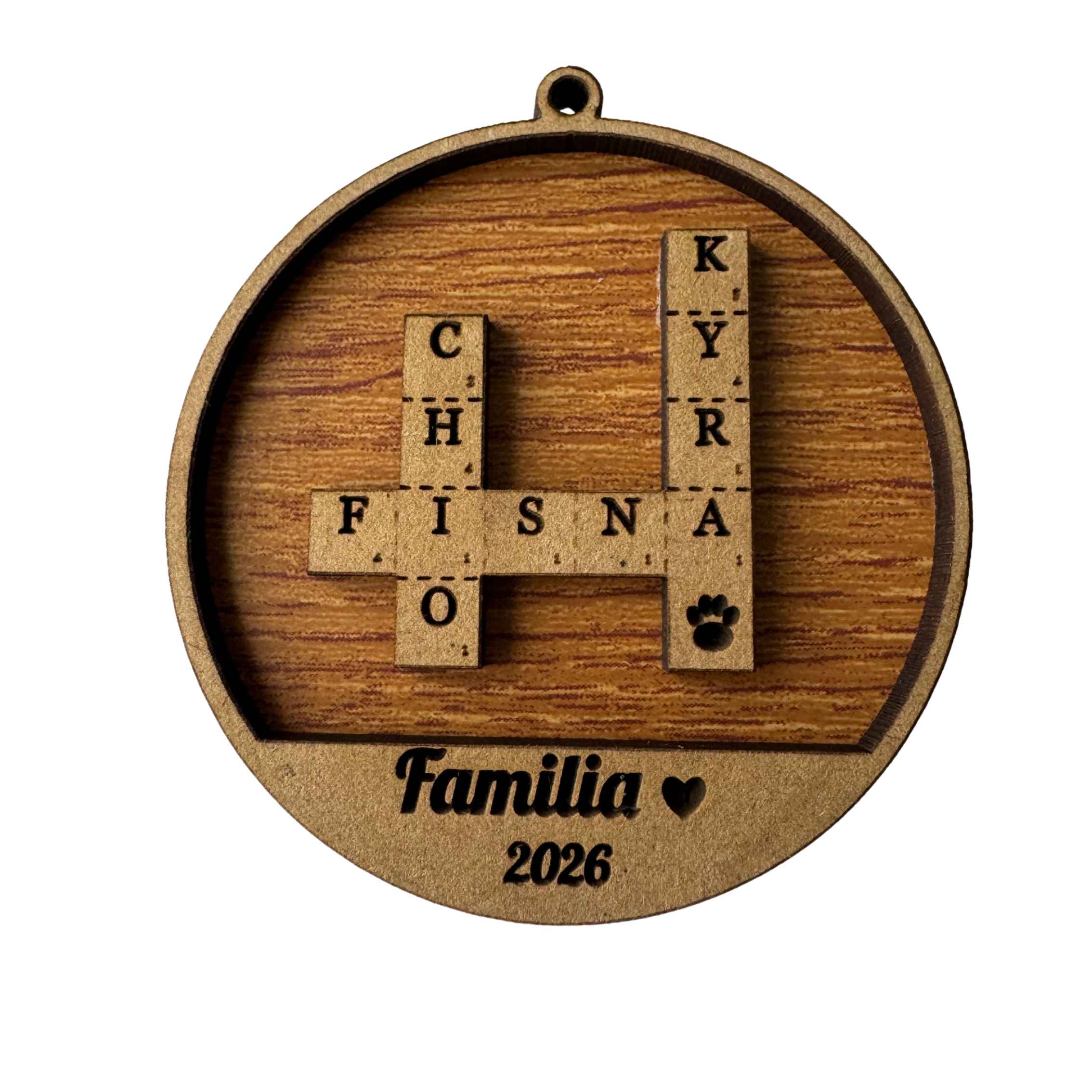 Bombillo Navideño Personalizado MDF 9cm Estilo Crucigrama