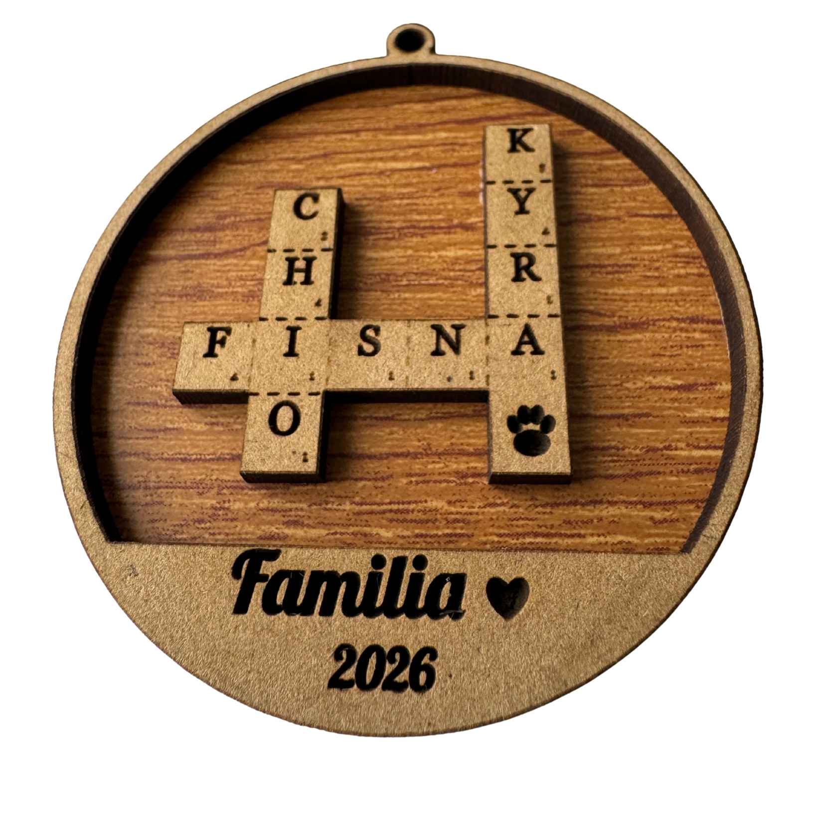 Bombillo Navideño Personalizado MDF 9cm Estilo Crucigrama