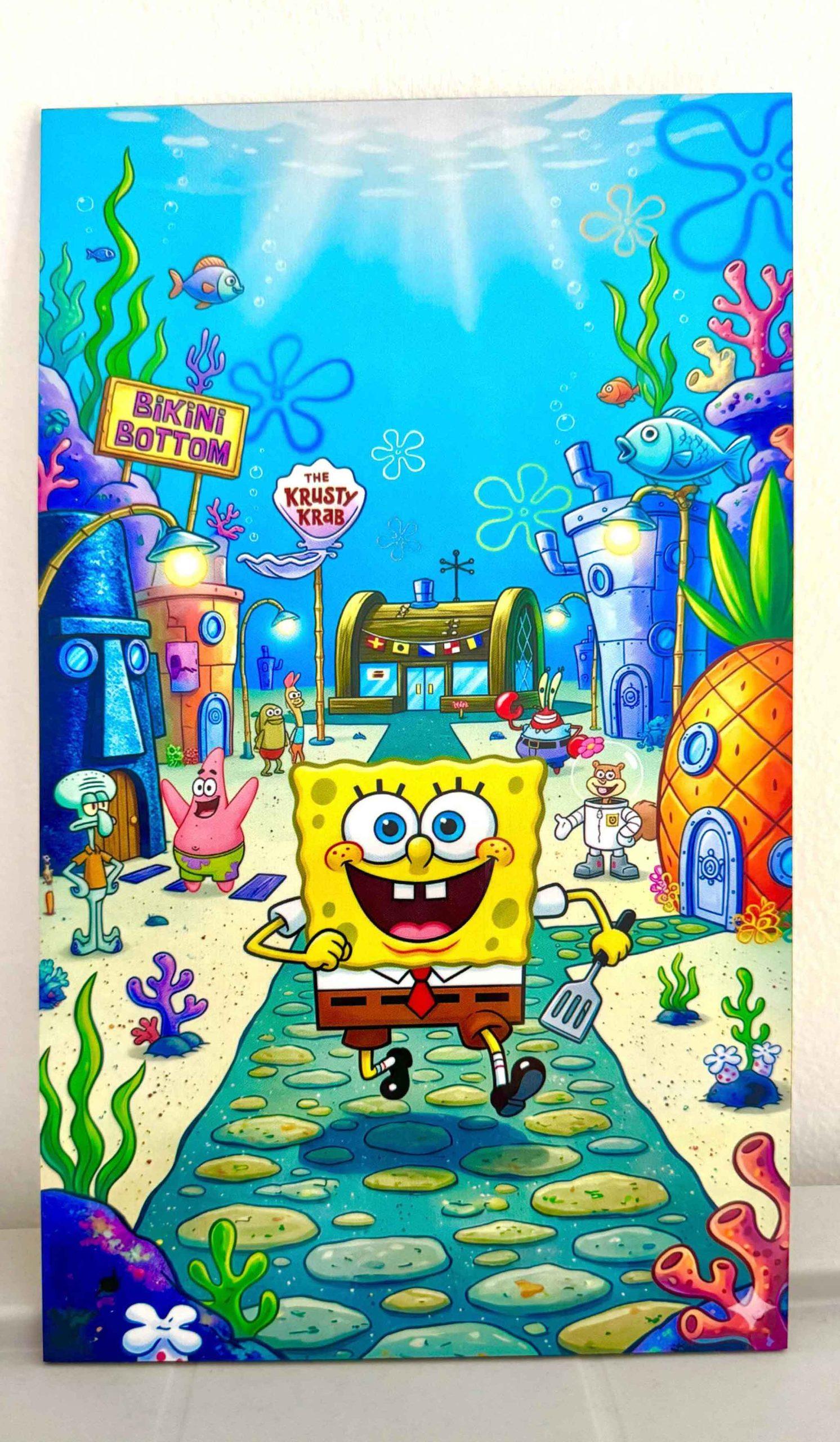 Cuadro Bob Esponja y Amigos en MDF - Fondo de Bikini