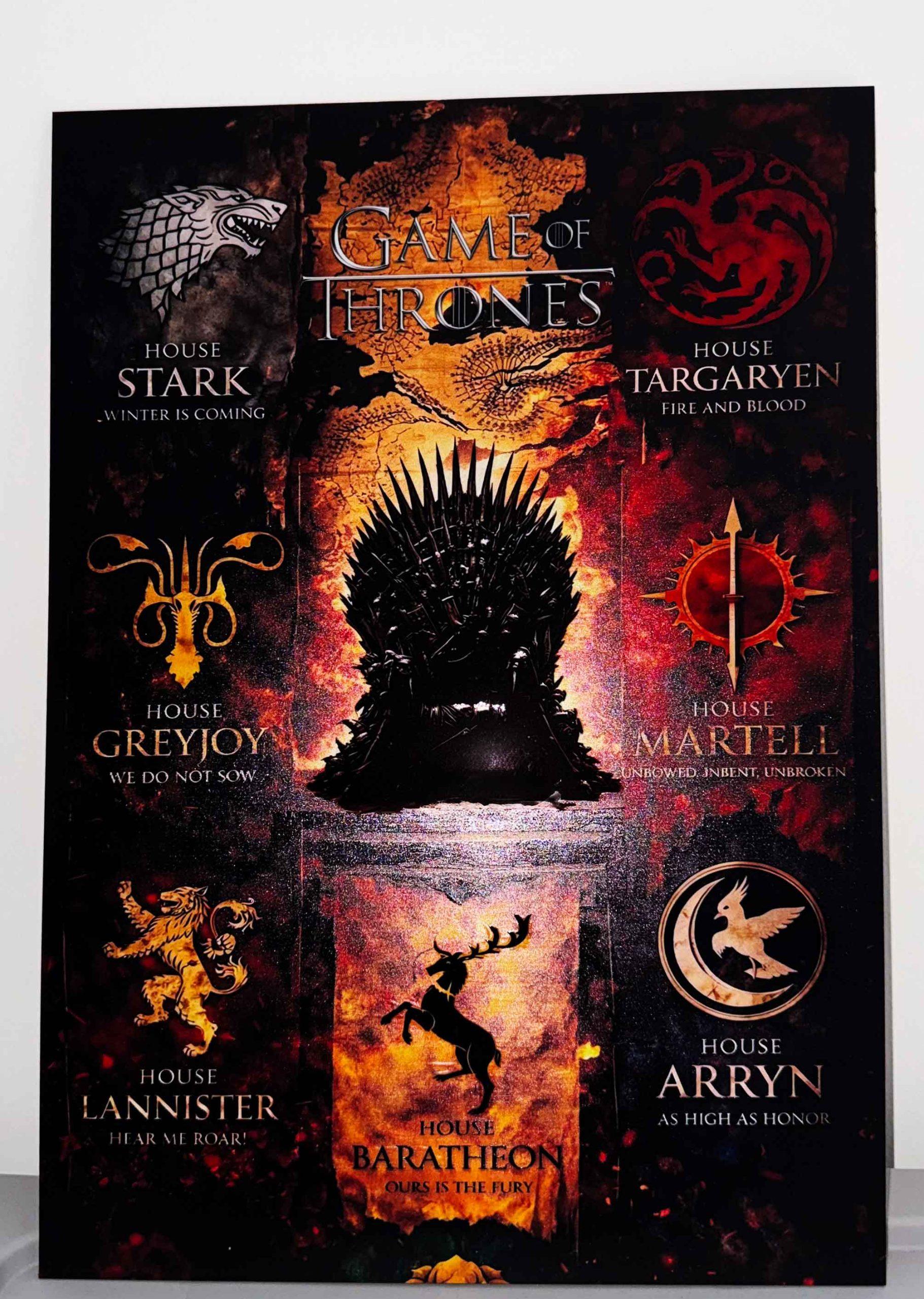 Cuadro Casas de Game of Thrones en MDF con Relieve y Brillo Selectivo