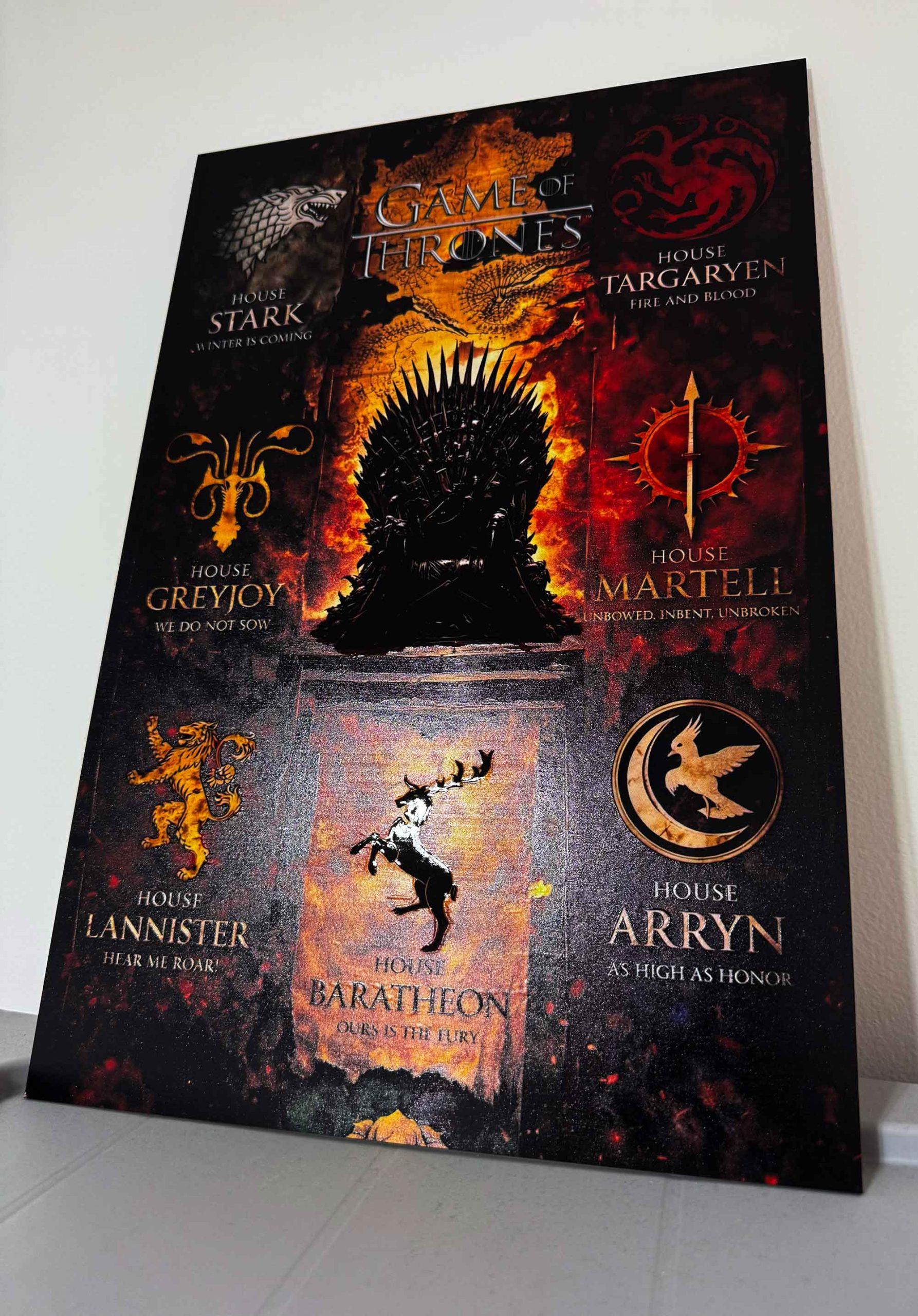 Cuadro Casas de Game of Thrones en MDF con Relieve y Brillo Selectivo