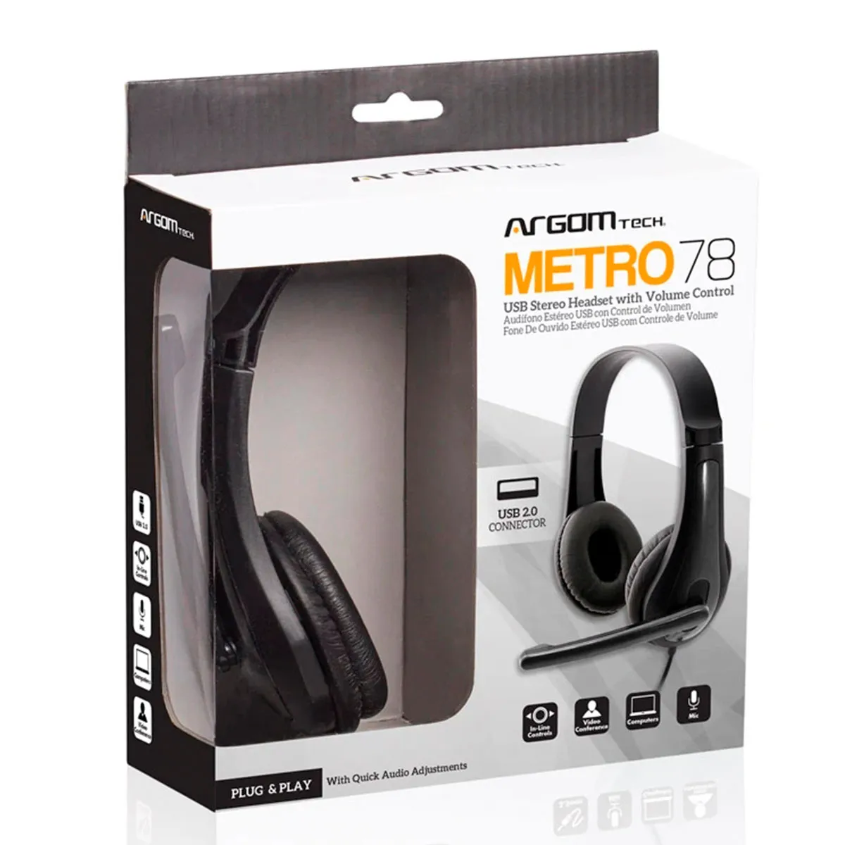 Headset Argom Metro78 ARG-HS-0078 USB con Micrófono Negro