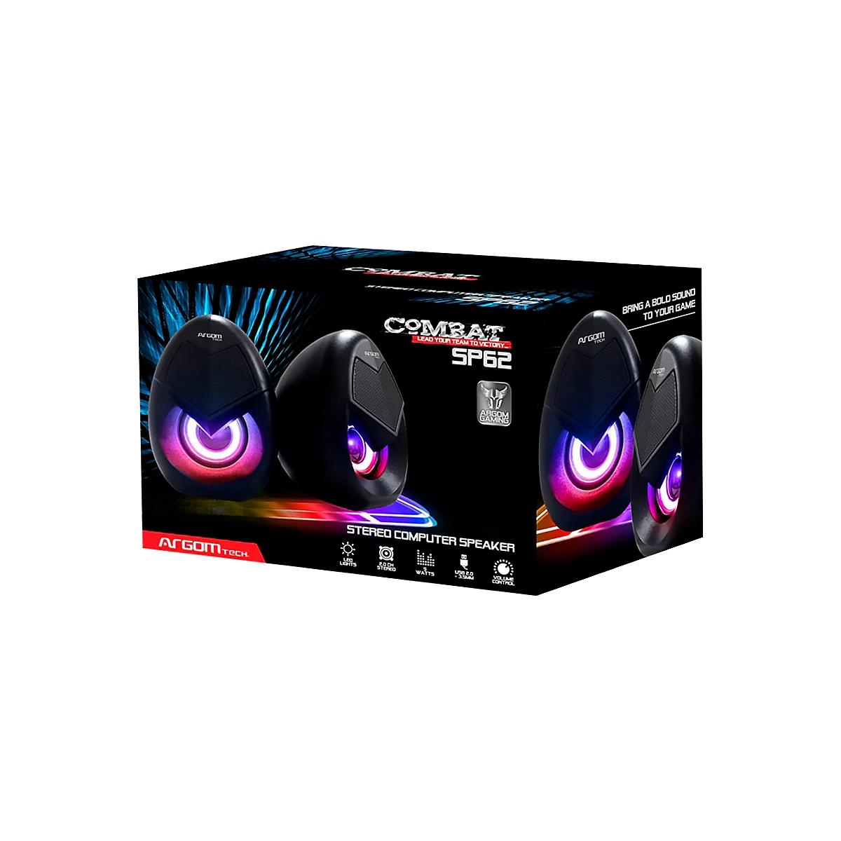 Parlantes Argom Combat Gaming S62 SP-1062BK 2.0 con LED