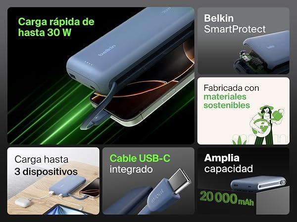 Power Bank Belkin BoostCharge 20000mAh con Cable Integrado Azul